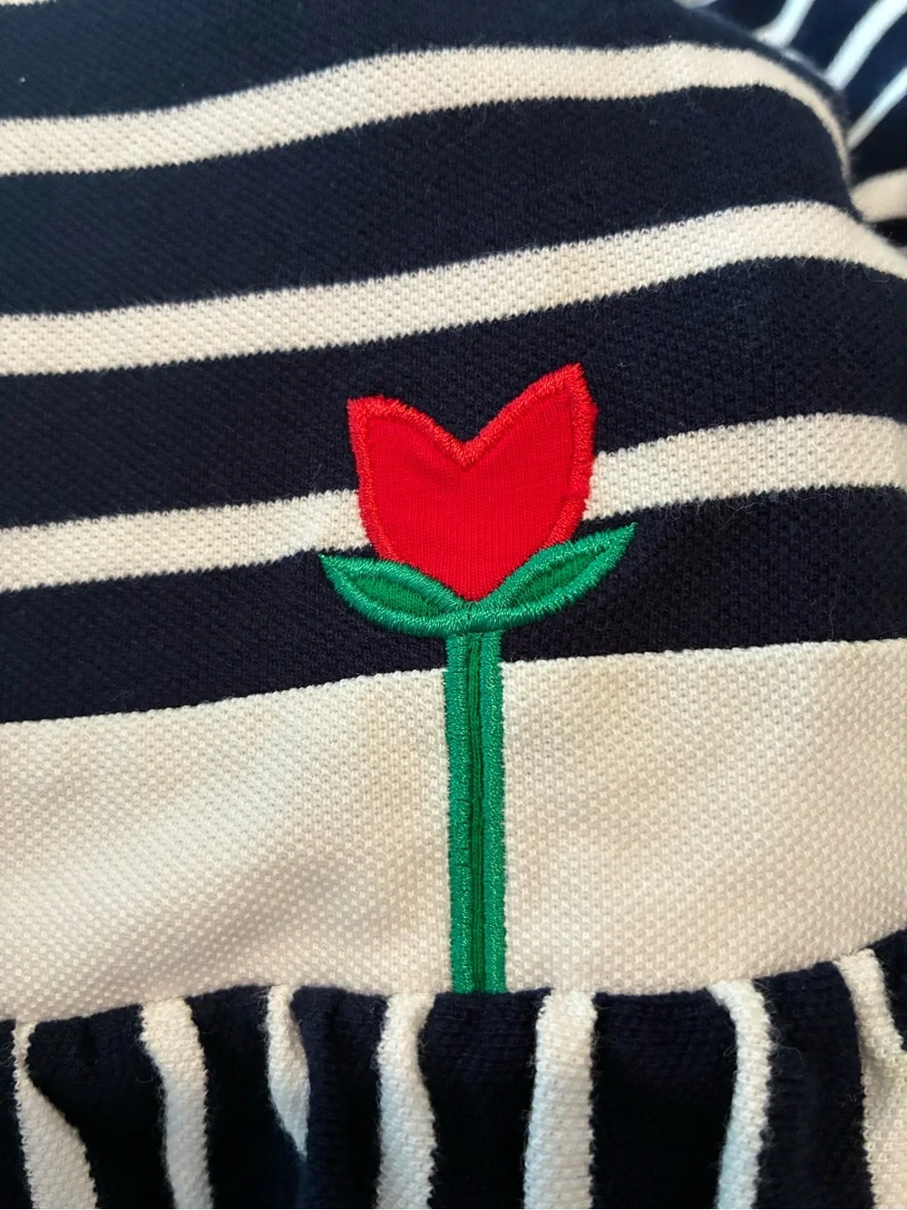 3T Florence Eiseman Navy and White Striped Tank Dress with Red Tulips